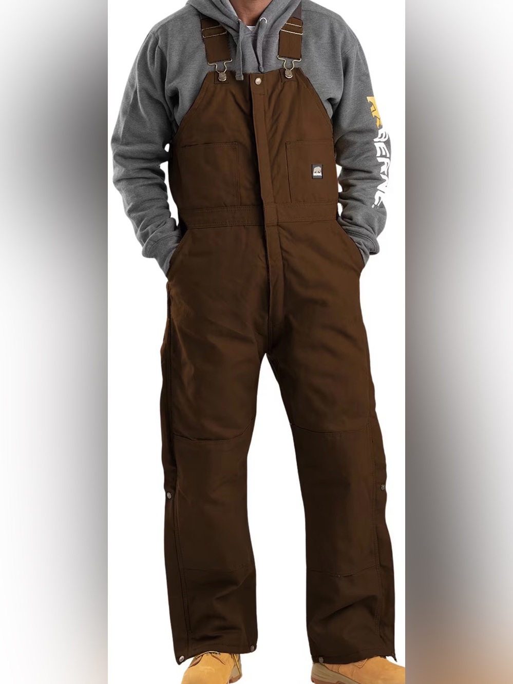 Berne Deluxe Insulated Duck Bib Overalls in Bark Brown - Men's Size Large Short